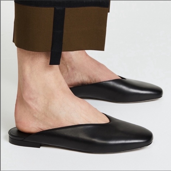 Vince Shoes - Vince Shoes V-Cut Black Leather Slip-On Mules Size: 6